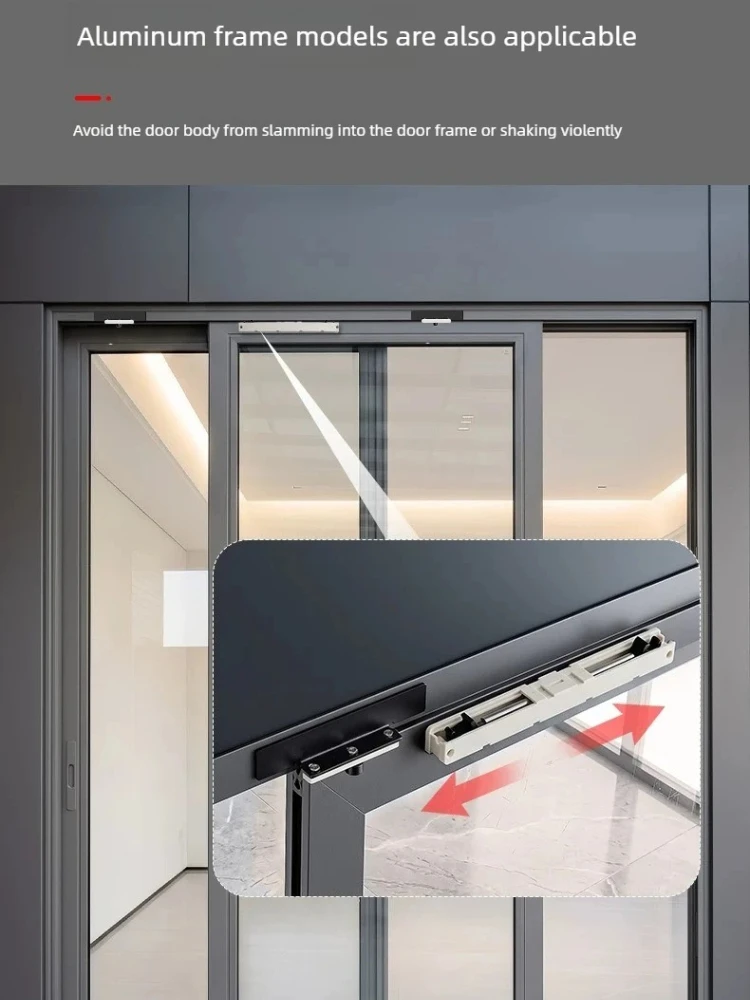 Sliding Door Closer,Adjustable Pneumatic, Auto‑Close Buffer Damper with Variable Closing Speed for Domestic Wooden Sliding Door