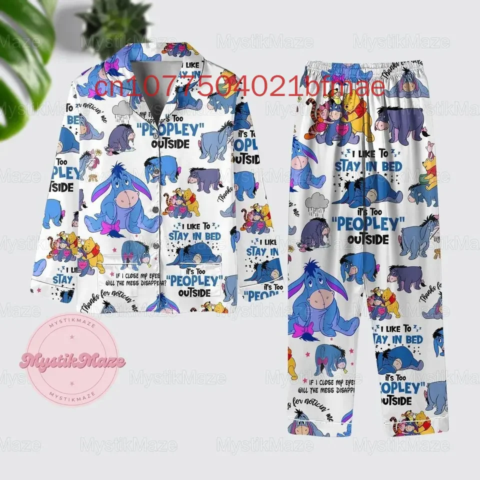 Disney Eeyore pigiama natalizio Set primavera estate nuova camicia Casual da donna e da uomo Disney pigiama a maniche lunghe