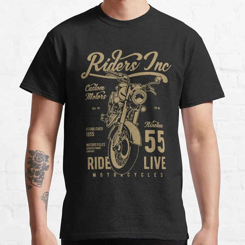 Riders Inc Custom Motors Motorcycle Retro Cafe Racer Motorcycle Rider t shirt 100% cotton large size clothes graphic t shirts