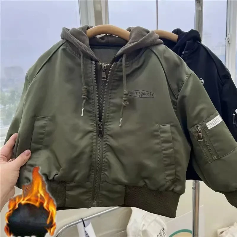 High Quality Kid Spring Fall Winter Children\'s Thick Coat 2025 Boy Windproof Rainproof Hooded Baseball Jacket Baby Patchwork Top