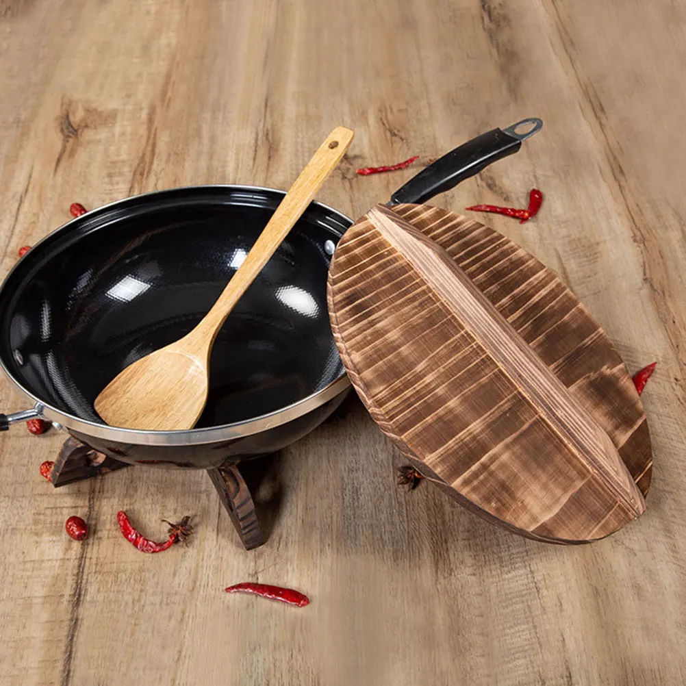 

Wooden Wok Lid 24Cm Natural Anti-Splash Pot Cover For Home Kitchenware Thick Frying Pan Protector Household Cooking Tool