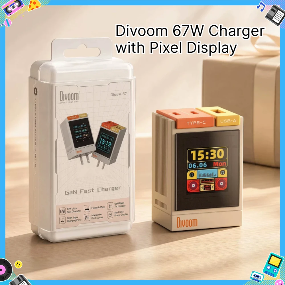 Divoom 67W Charger with Pixel Display Customized Gallium Nitride Multi‑port Low‑Temperature Fast Charge for Phone Accessories