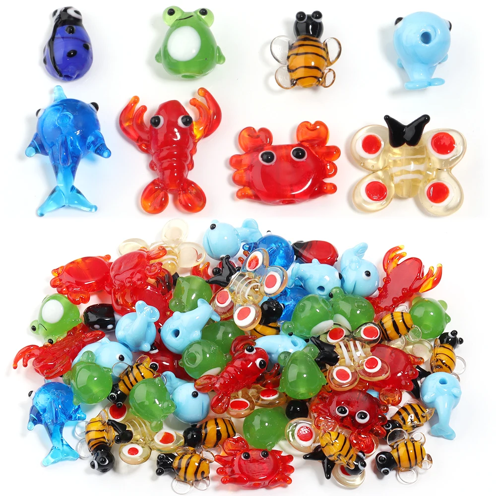 2pcs/lot Animal Glass Beads Animal World Lampwork Beads Whales Frogs Loose Beads Loose Spacer Beads For DIY Jewelry Making