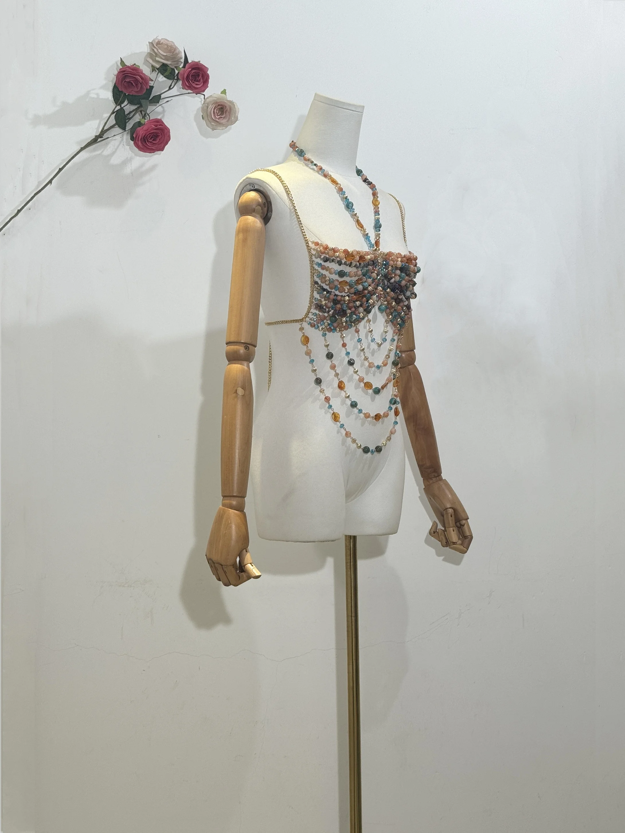 2025 Amazing Women Crystal Stone Beaded Party Halter Tank Top Beachwear Hot Sexy Lingeie Fashion Handmade Holiday Body Chain