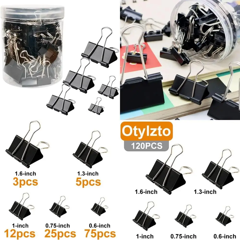 

120Pcs Binder Clips Assorted Size, Office Clips with Clear Storage Container, Bulldog Clips, Paper Clips, Office Supplies