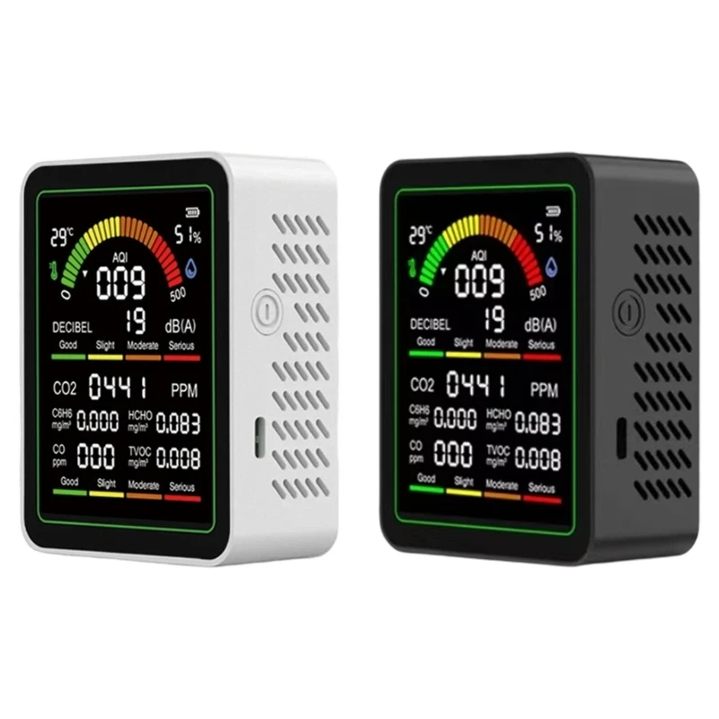 Handheld 9 In 1 Air Quality Monitor For Realtime Detections Of CO CO2 C6H6 Formaldehyde TVOC Noise And Environmental Data