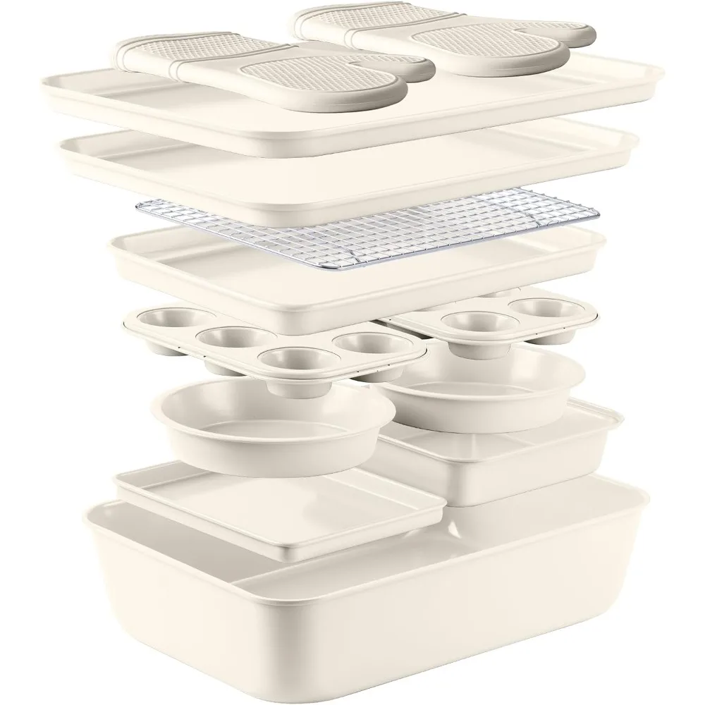 

Stackable Nonstick Bakeware Set - Cream, 13-Piece, Durable and Easy Release Baking Accessories