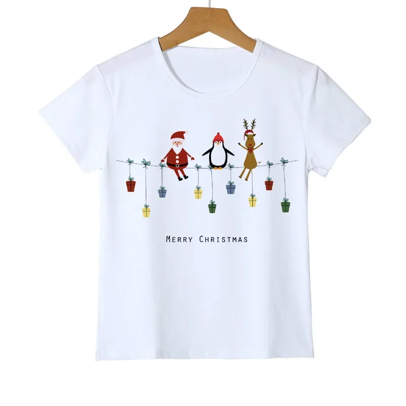 

New Cartoon Christmas Baby Boys Santa Claus T Shirts Penguin Elk Children Kids Shirt Christmas Costume Gift Girl's Top Tee Y14-7