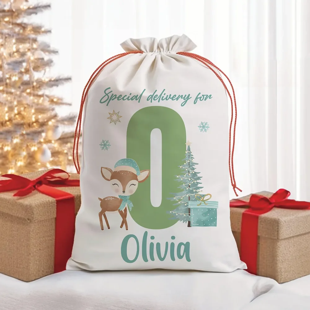 

Personalized Reindeer and Christmas Tree Gift Bag Special Delivery Santa Sack Winter Holiday Home Accessories New Years Kid Gift