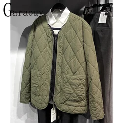 Garaouy 2023 Autumn Winter Simple Thin Quilting Parka Jacket Men Oversized Vintage Casual Versatile Add Cotton Coat Male Outwear