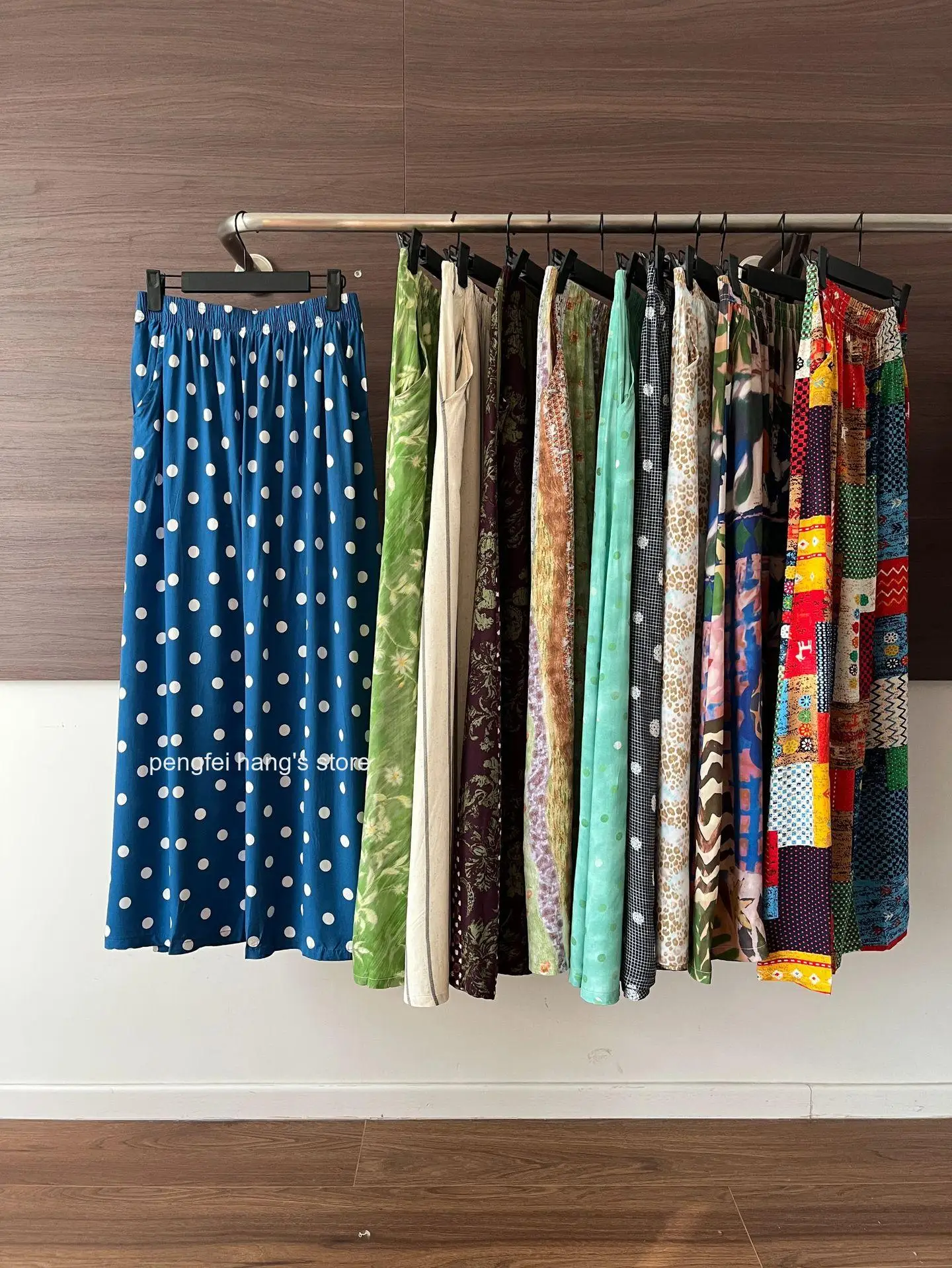 Women Vintage Floral A Line Skirt Elastic Waist with Pockets Sweet Loose Casual Home Lounge Walking Midi Skirt