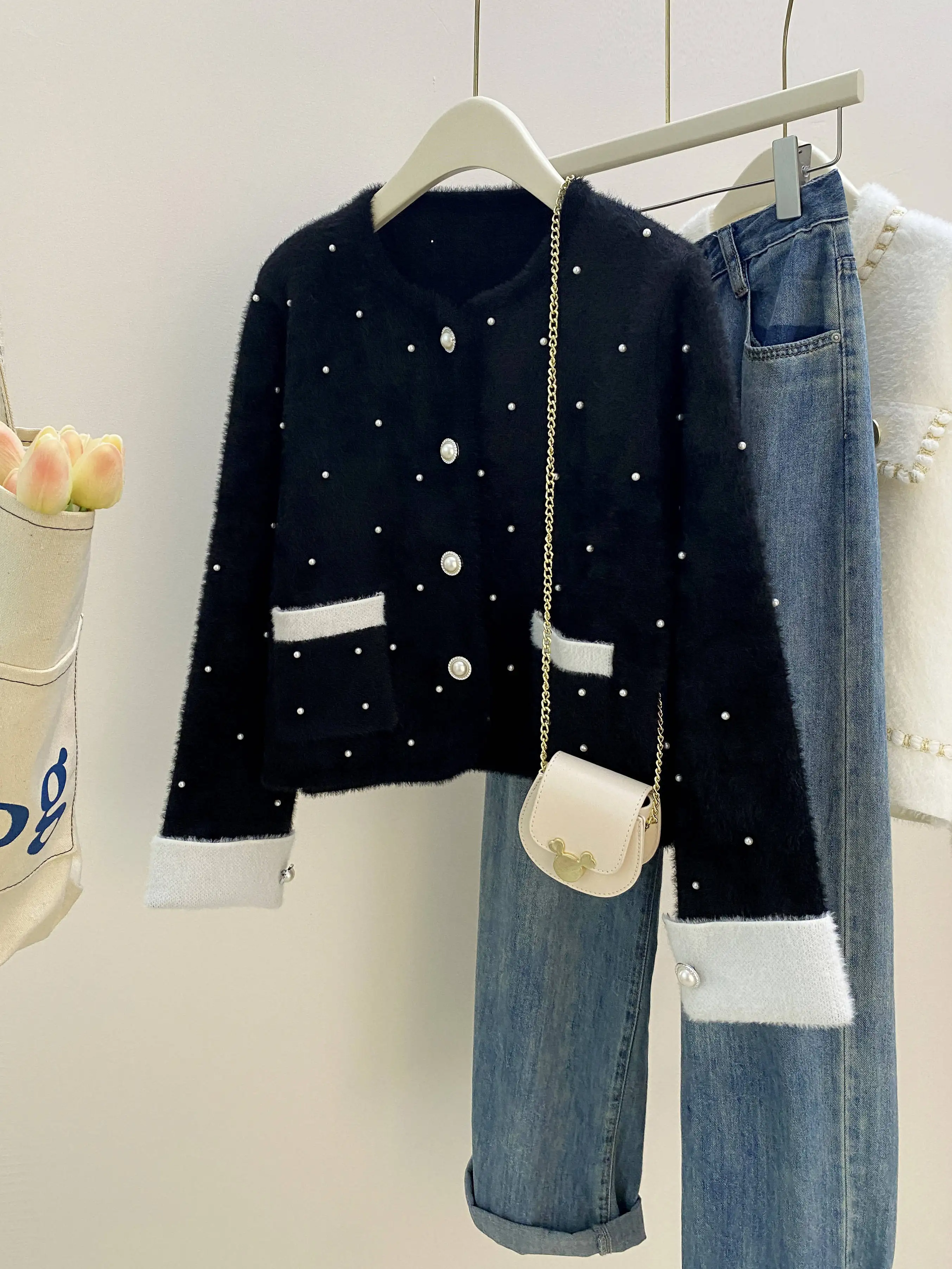 

Spring Autumn 2025 New Nail Diamond Small Fragrant Style Suit Chic Hepburn Style Short Coat Women Jackets