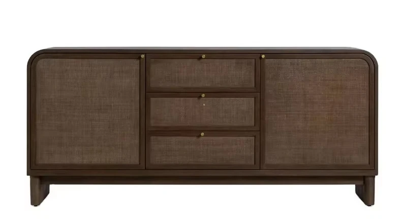 Modern Furniture Living Room Home Wood Buffet Sideboards Design Customized Media Console Grass Weaving Side Cabinet With Drawers