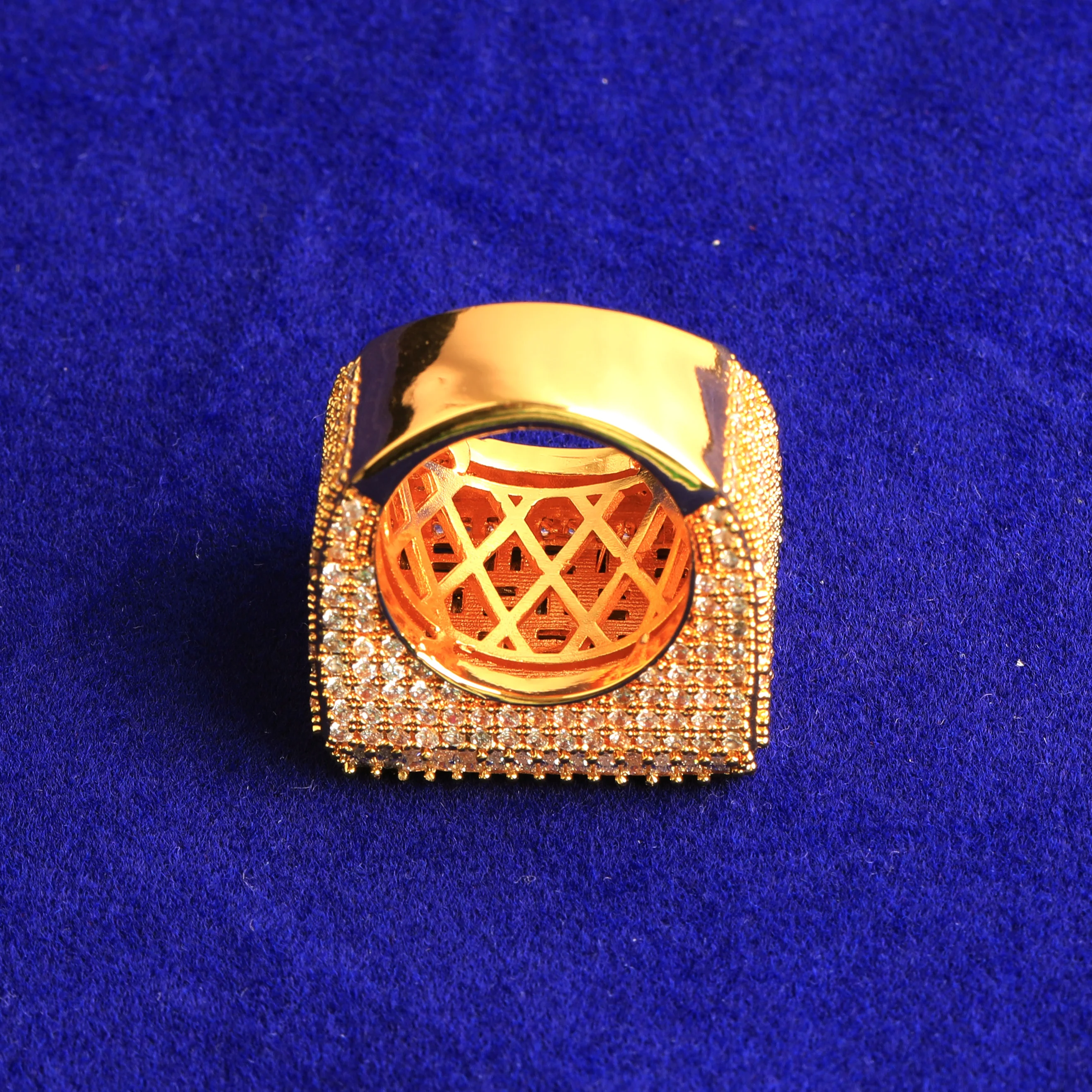 Aokaishen Rectangle Baguette Ring for Men Real Gold Plated Cubic Zirconia Hip Hop Jewelry