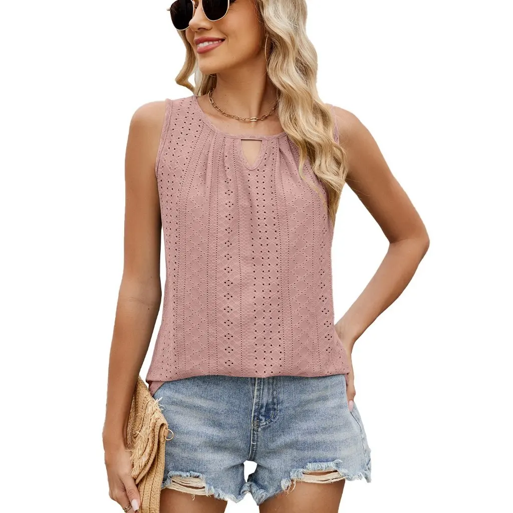 

Women's Sleeveless T-shirt round Neck Hollow Pleated Vest Top Spring Summer New Collection from Europe And US