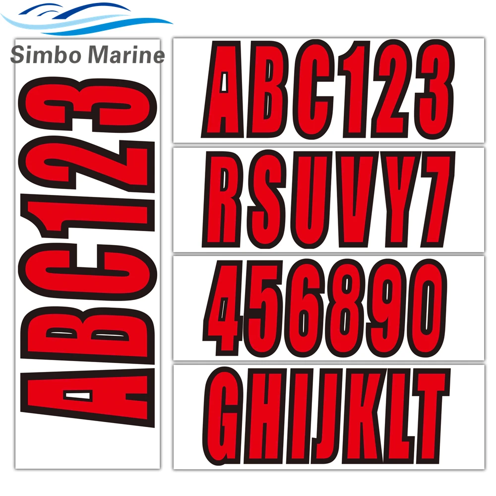 4 Sets Red of A-Z & 0-9 Boat Registration Numbers and Letters Marine Vinyl Sticker Decals