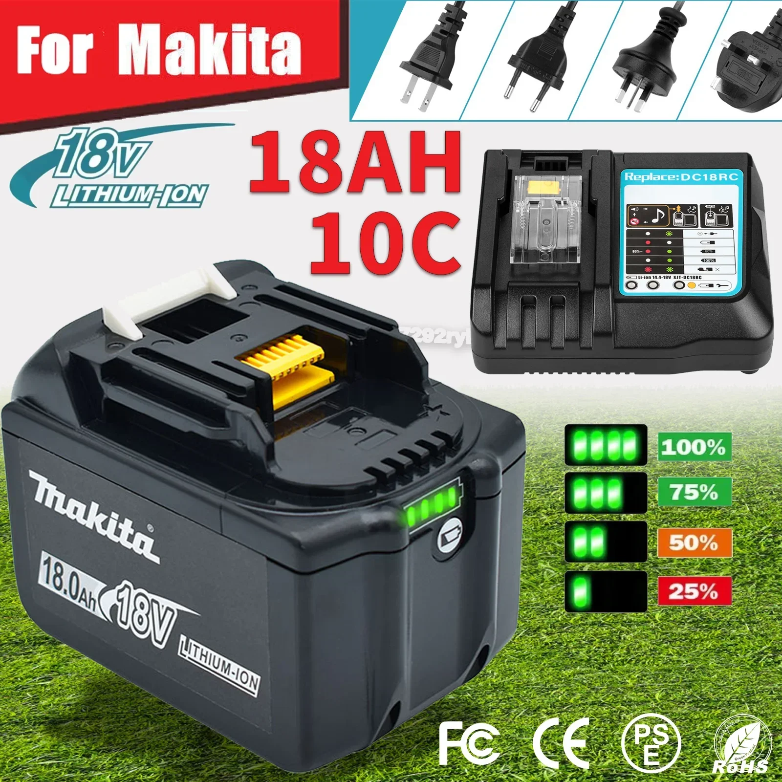 

18V 10C Battery for Makita BL1860 BL1850B BL1850 BL1840 BL1830 Screwdriver Battery/Charger 18v Replacement Power Tool Batteries