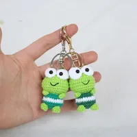 Creative Cartoon Handmade Knitted Cute Big Eye Frog Pendant Mini Hook Yarn Keychain Doll Hanging Ornament Jewelry Accessory