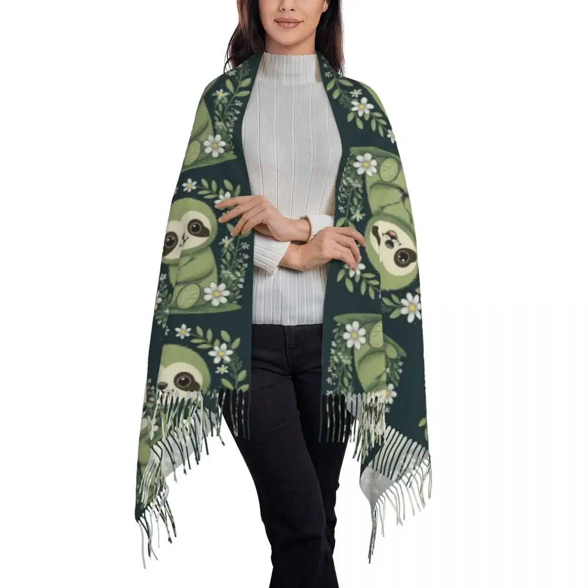 Super Cute Sloth Scarf Tassel Scarves Women Soft Warm Shawls and Wraps Long Fall Winter Shawl Wrap