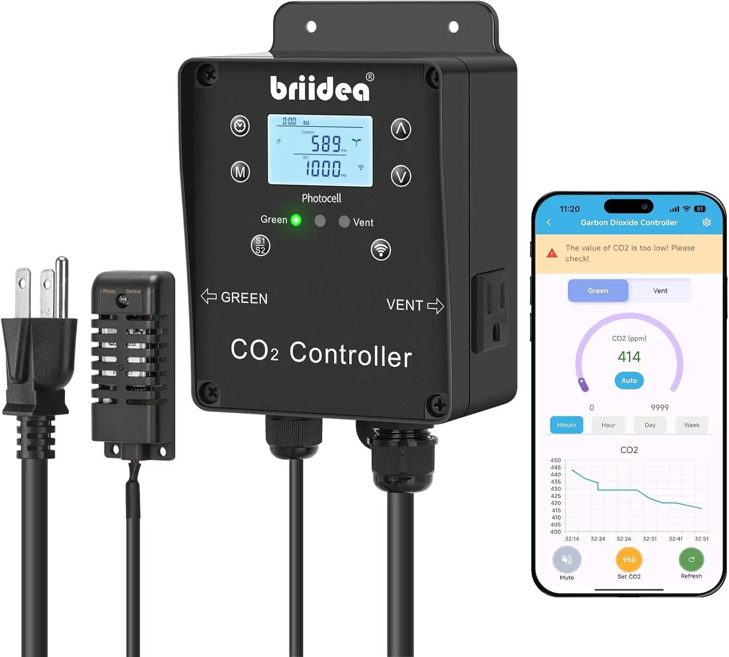 

Контроллер Wi-Fi CO2 для палаток для выращивания, система двойной розетки с интеллектуальным управлением через приложение для теплиц и садов в помещении