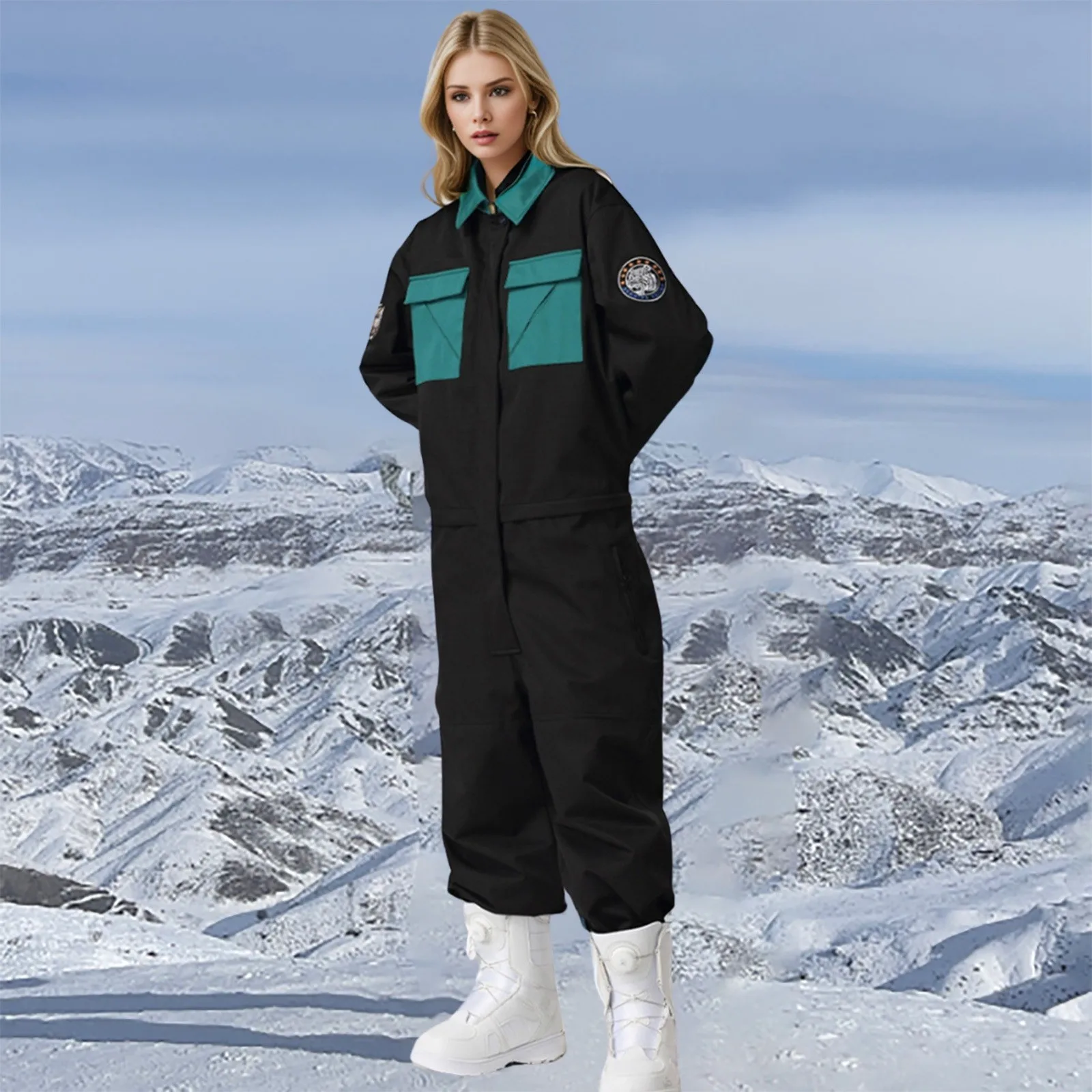 2025 Winter Hooded One Piece Women Snowboard Jumpsuit Outdoor Mountain Man Waterproof Sports Skiing Snow Costumes Clothes