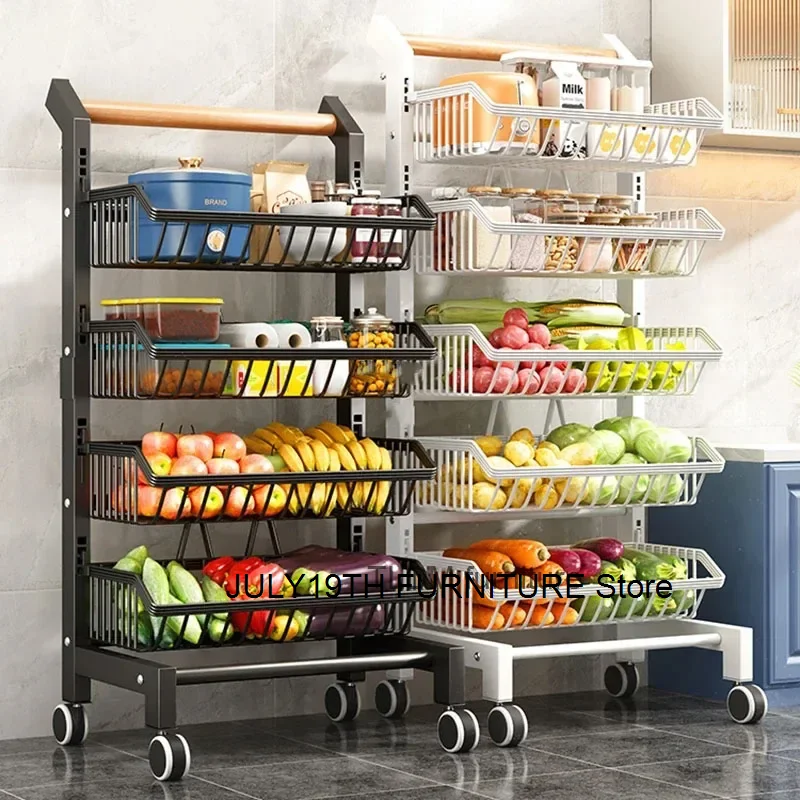 

Light Luxury Metal Kitchen Trolleys Creative Storage Cart Modern Home Furniture Floor Multi-layer Fruit Vegetable Snacks Shelf