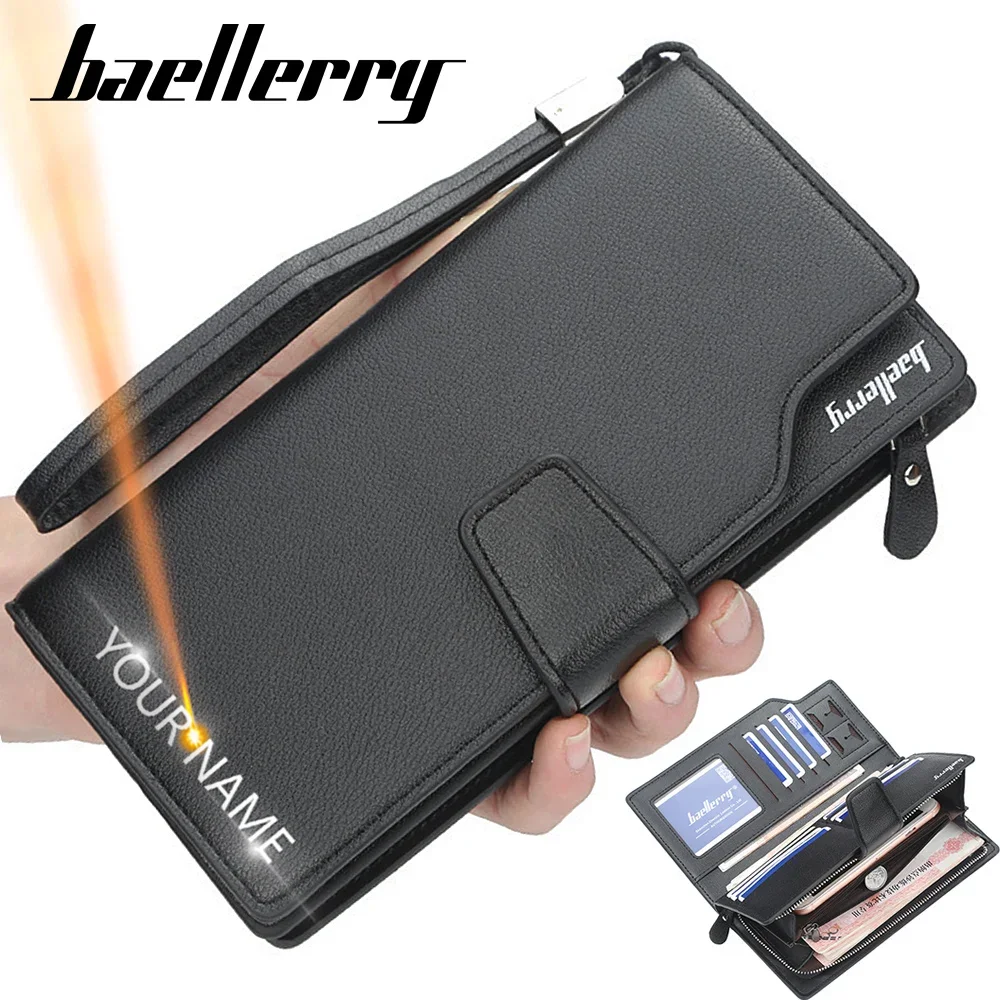 

Engraving Name Long Men Wallets Premium PU Leather Large Capacity Handbags with Zipper Credit Card Holder Coin Pocket Male Purse