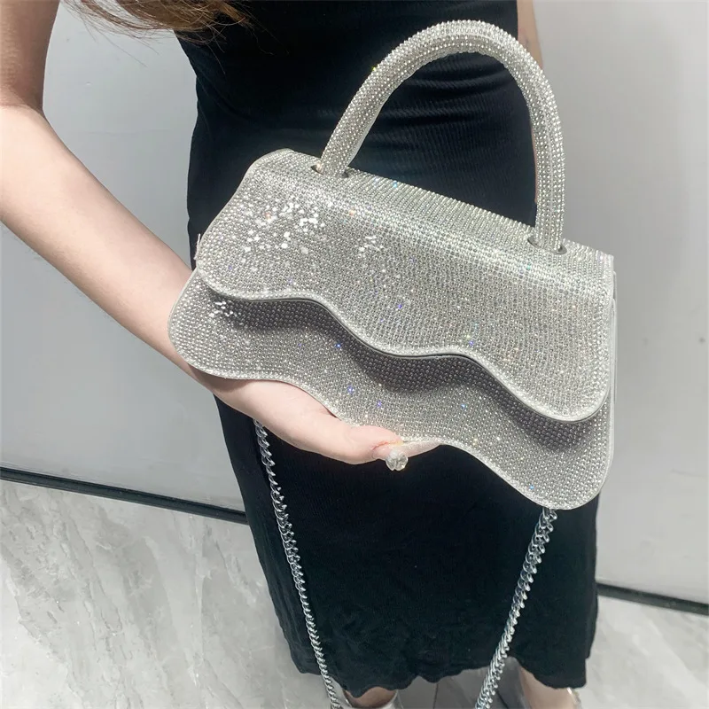 Diamond Handbags for Women 2024 Trend Fashion Evening Small Square Bag Chain Leather Commuter Party Luxury Shoulder Bag Ladies