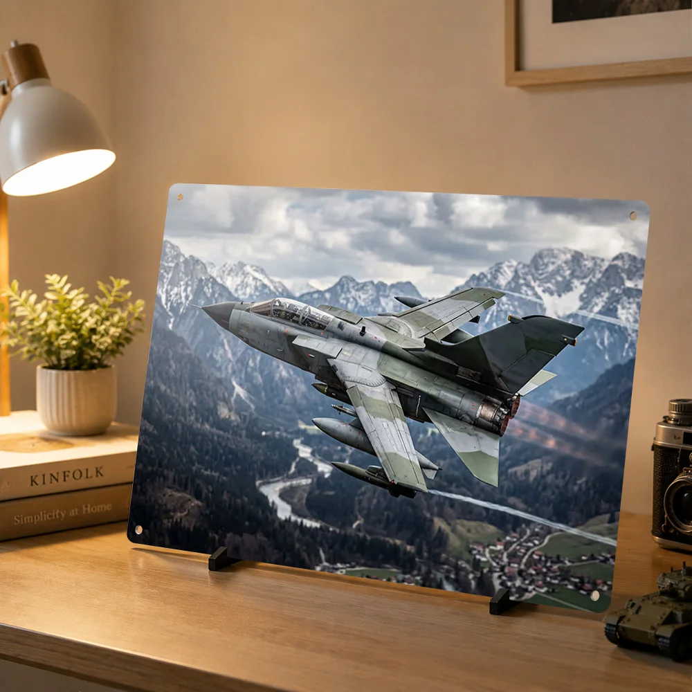 Military Jet Flying Over Mountains Metal Poster Perfect Gift for Fans Lovers Personalized Wall Art Metal Sign for Wand Deko Home