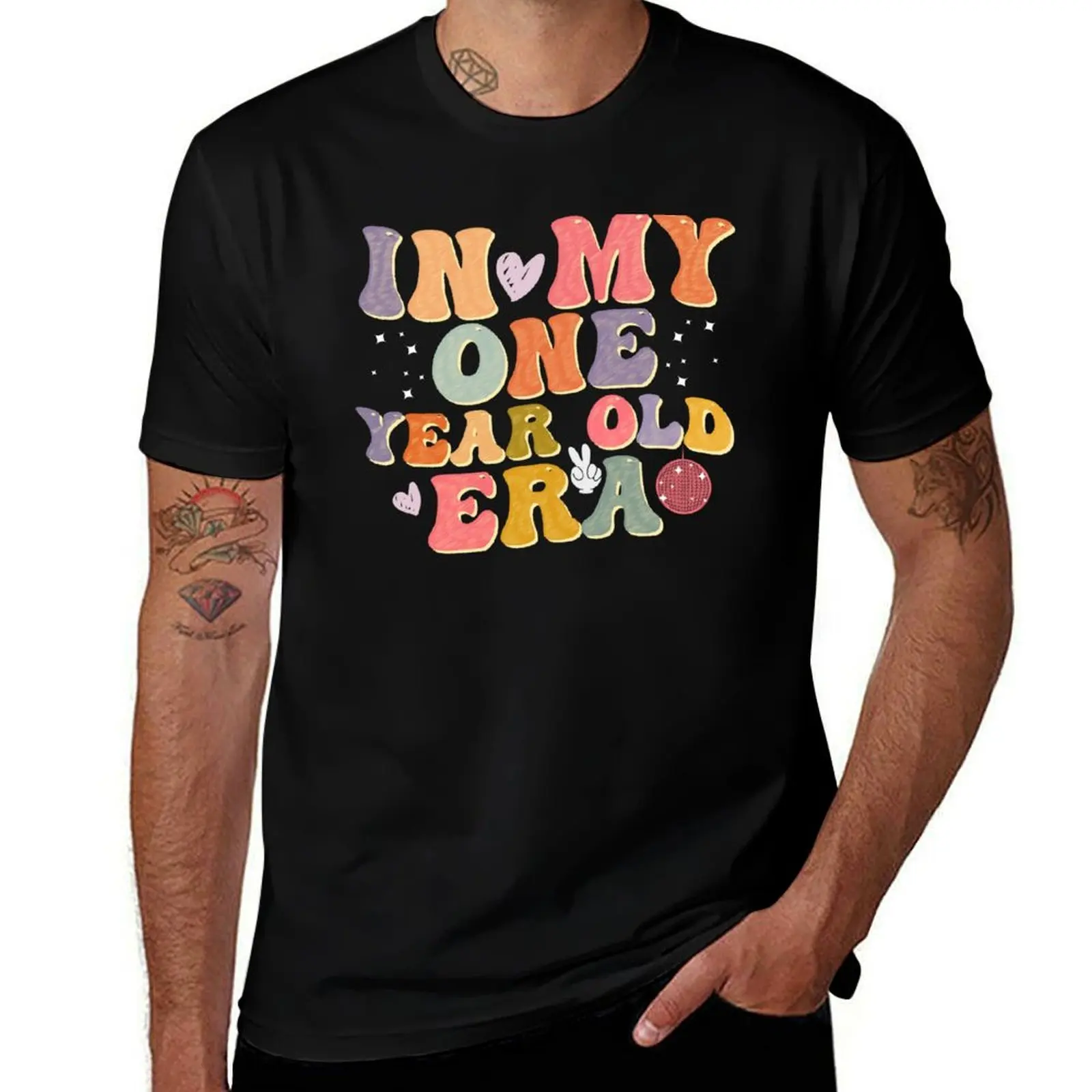 In my One year old era toddler groovy Happy 1st Birthday T-Shirt Running Gym Short Sleeve Sports Tee