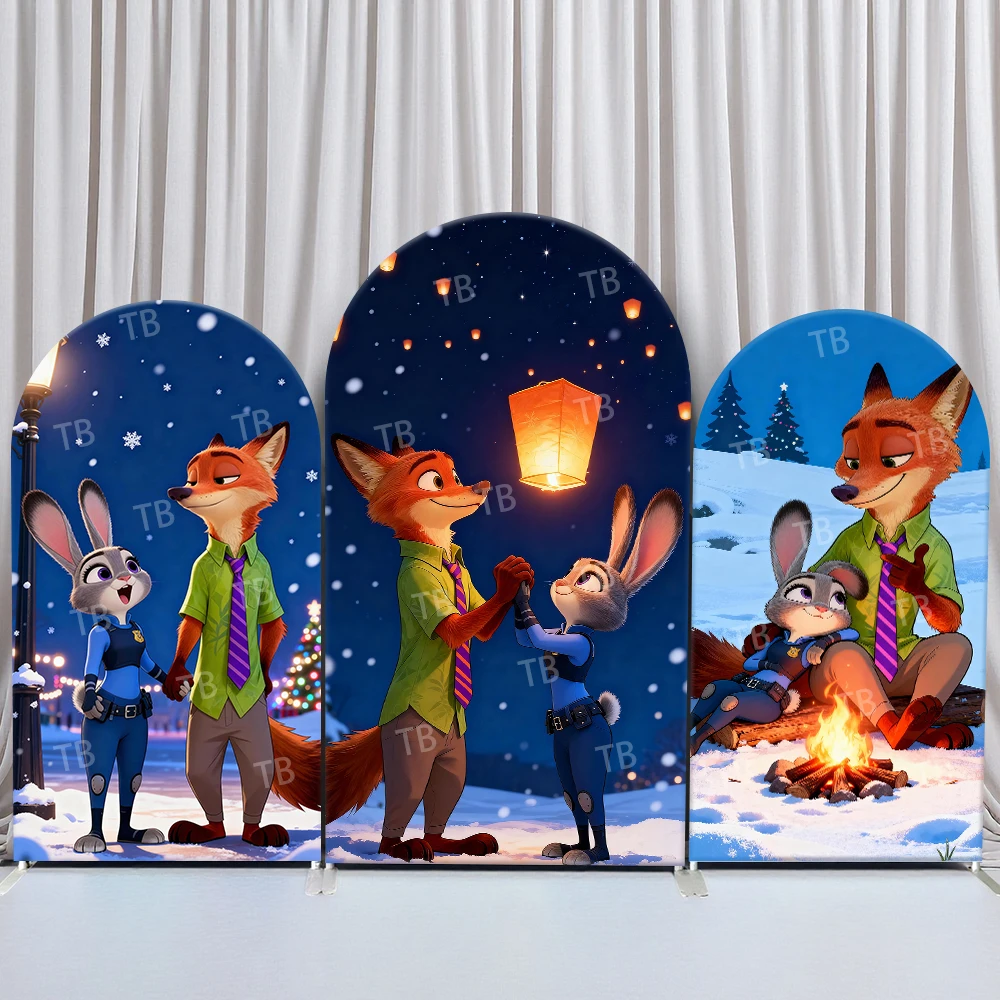 

TB Zootopia 2 Arch Backdrop Cover Christmas Snow Theme with Judy Nick Decor for Kids Birthday & Baby Shower Photo Booth