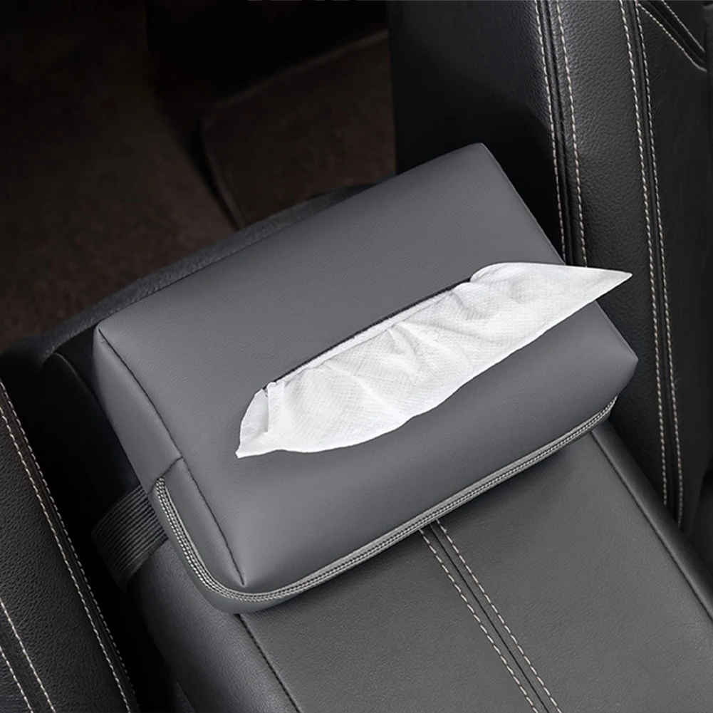 Car Tissue Dispenser Armrest Tissue Box Easy Installation High Density Sponge Strap Fixation Design Convenient Tissue Storage