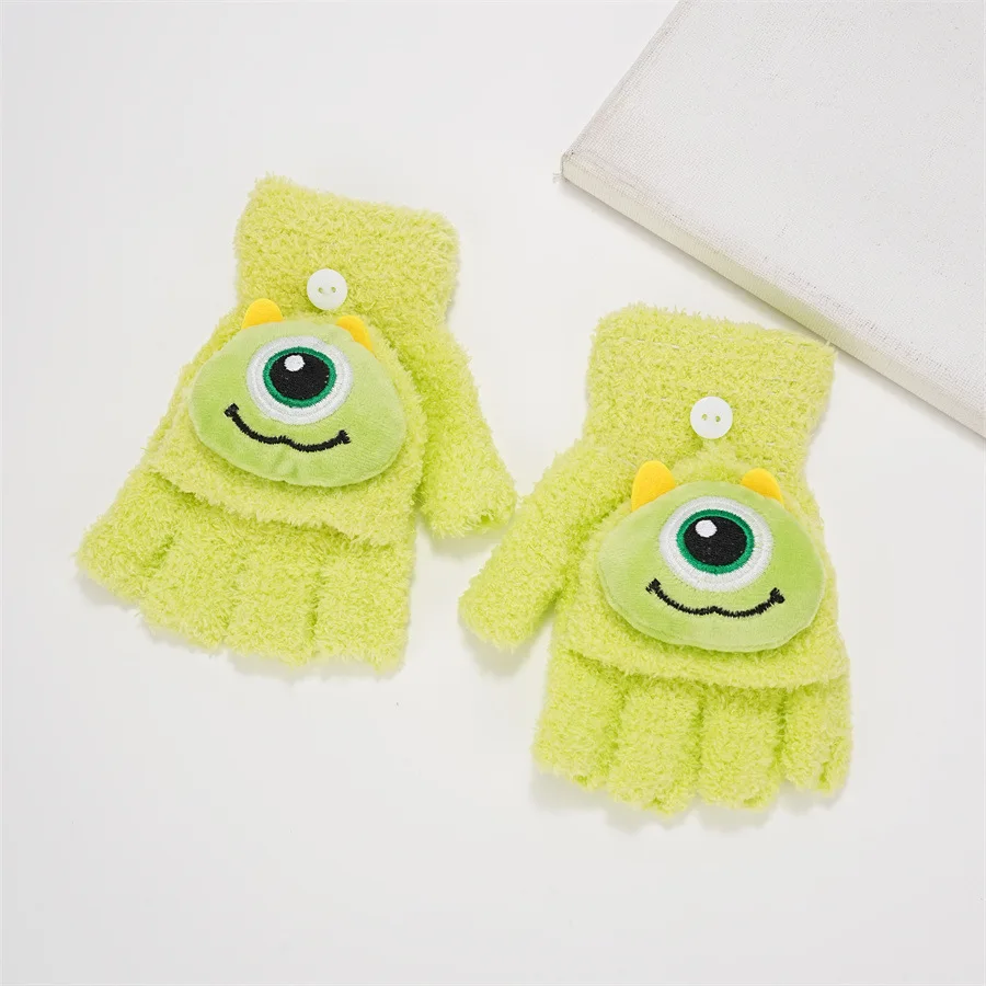 New Anime Stitch Knitted Gloves Kawaii Stitch Half Finger Flip Gloves Warm Outdoor Five Finger Cute Children\'s Gloves