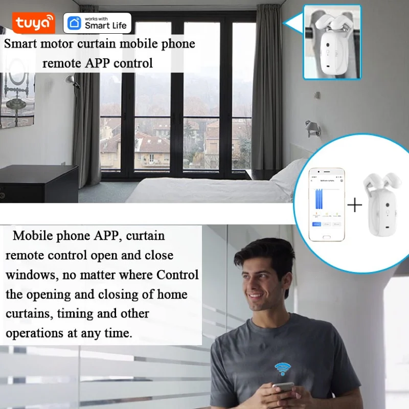 1/2PCS Tuya Smart Wifi Curtain Robot (with gateway), Roman Rod Track, APP Remote Control,Voice Control,Single/Double Opening