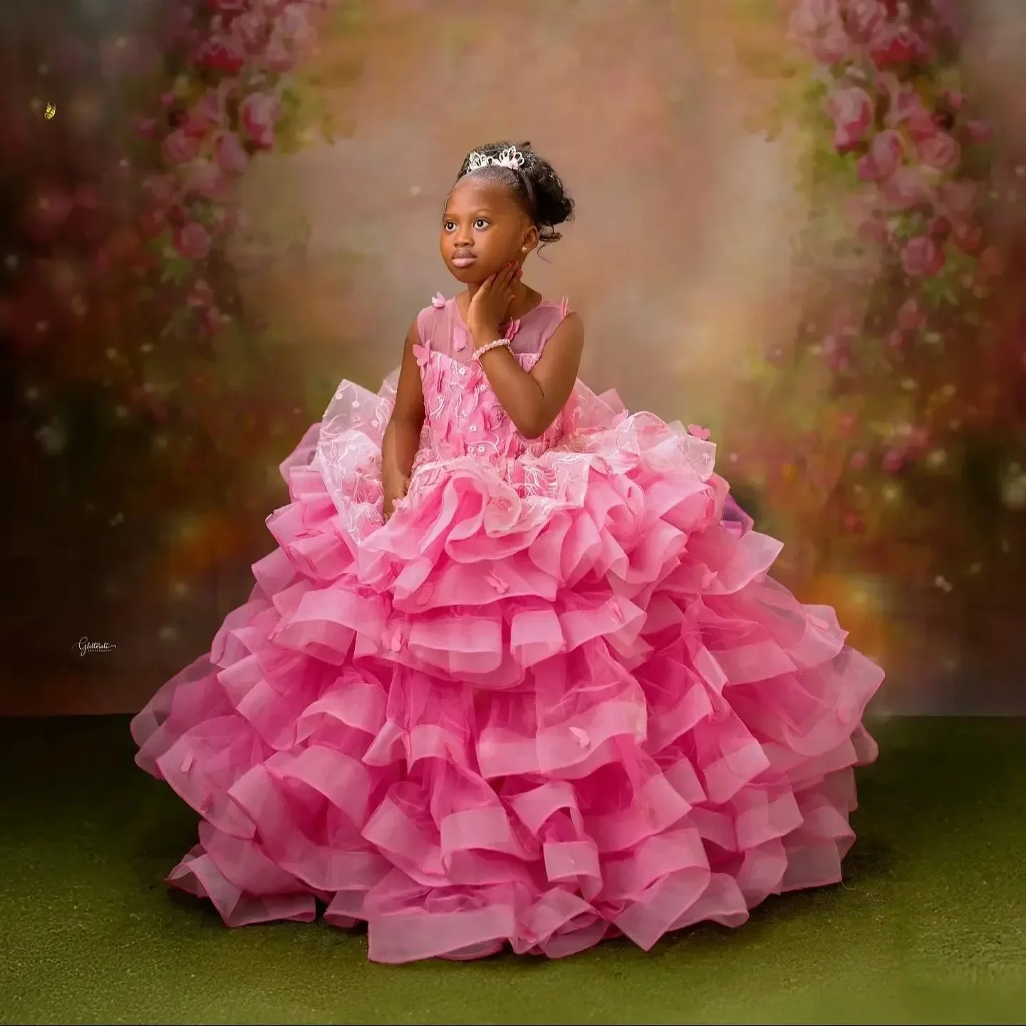 

Flower Girl Dresses Pink Wedding Flower Girl Dresses Lace Appliques Ruffles Princess Kids Birthday Party Gowns First Communion G