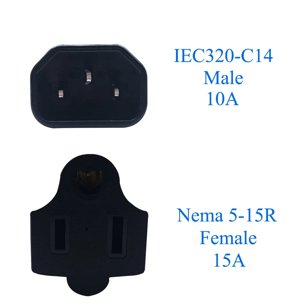 USA NEMA 5-15R to IEC 60320-C14 Travel Power Adapter American 3 Prong Receptacle To C14 Power Converter Connector Industrial Gra