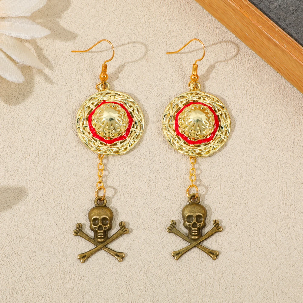 Pendientes Colgantes de Metal con Diseño de Calavera de Anime de One Piece Luffy, Estilo Gótico Retro Vintage, para Mujer, Joyería de Estilo Punk, Regalo