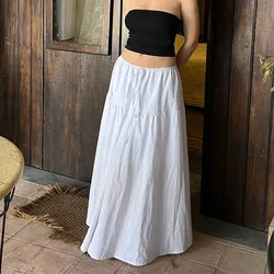 Y2k Ruffle Long Skirt for Women Elastic Waist Drawstring Maxi Midi Skirt Flowy A-Line Tiered Skirt Summer Vacation Beachwear