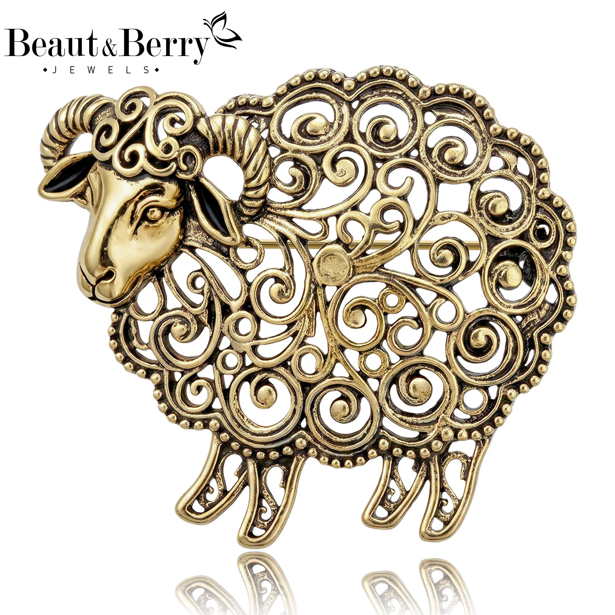 Beaut&Berry Classic Metal Openwork Sheep Brooches for Women Unisex Animal Pins Casual Party Jewelry Accessories Gifts Decoration