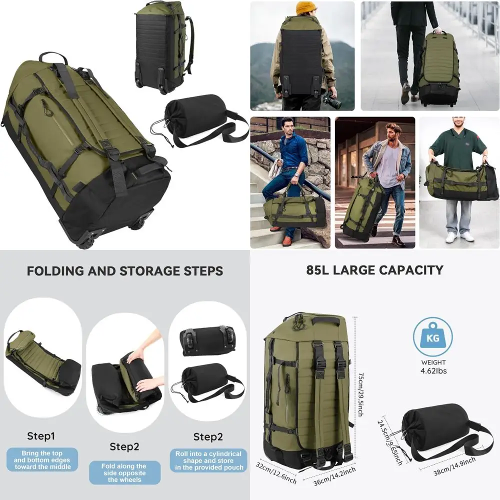 

Складной рюкзак на колесиках объемом 85 л, мягкая дорожная дорожная сумка, отдельный карман для обуви, стеганая подошва для удобства в путешествиях
