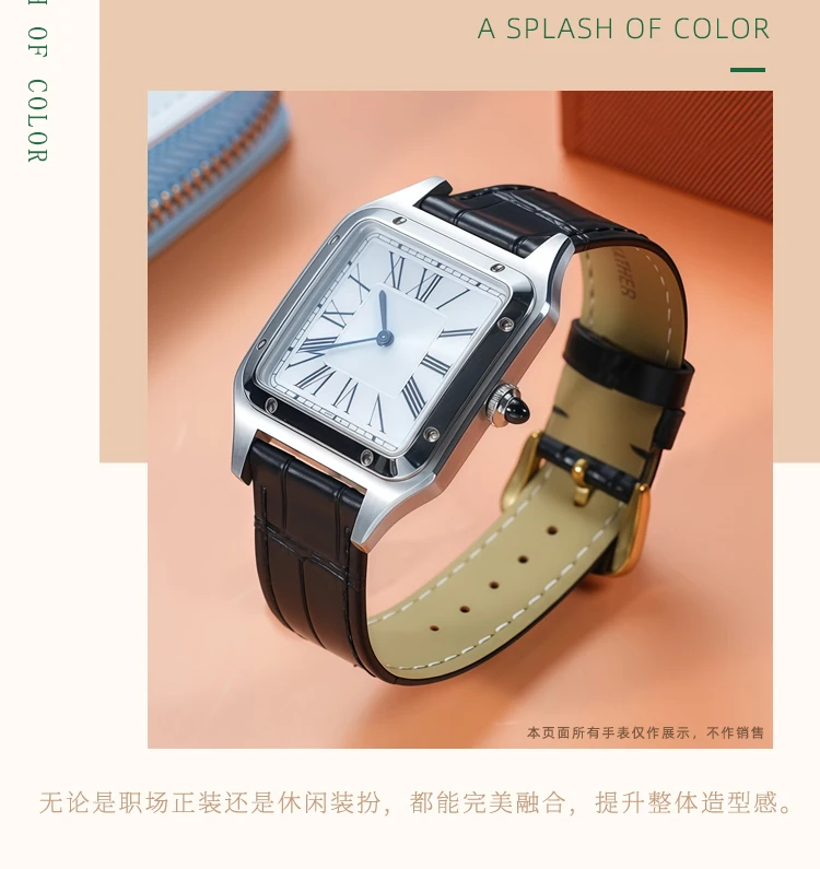 15mm 17mm 18mm 20mm Quick Release Genuine Cowhide Leather Watch Strap For Cartier Santos Dumont Tank London series Unisex