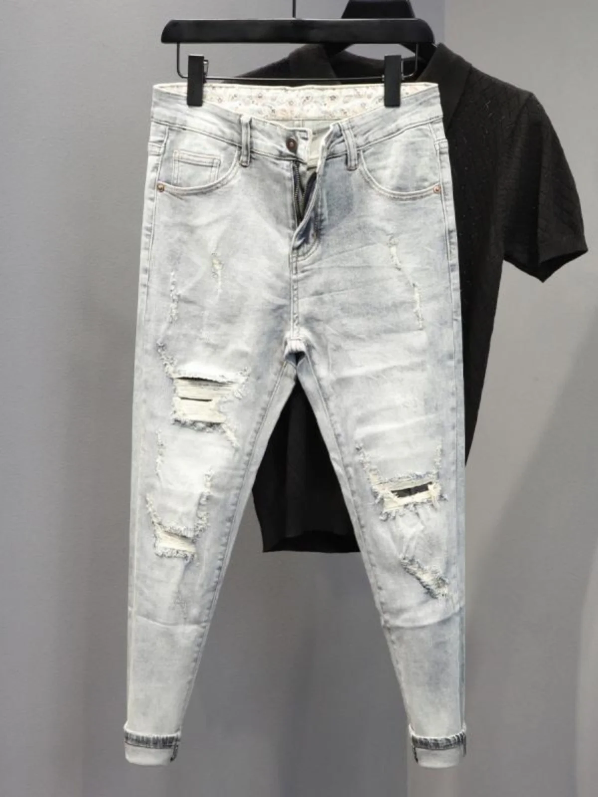 

Мужские джинсы с рваными элементами, эластичные, облегающие, молодежные, в корейском стиле, длинные, износостойкие, для повседневной носки, весна-лето