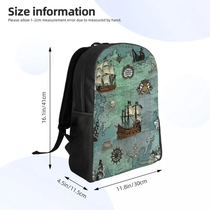 Mochila con estampado de mapa pirata para hombre y mujer, morral impermeable con diseño de calavera marina, ideal para escuela universitaria