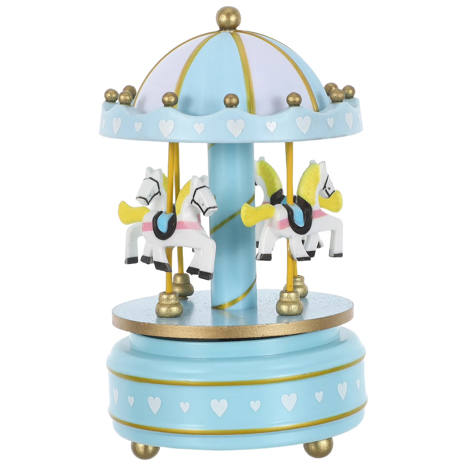 Wooden Carousel Music Box Sky-Blue Rotating Wind-Up Christmas Holiday Music Box Birthday Present Tabletop Decor