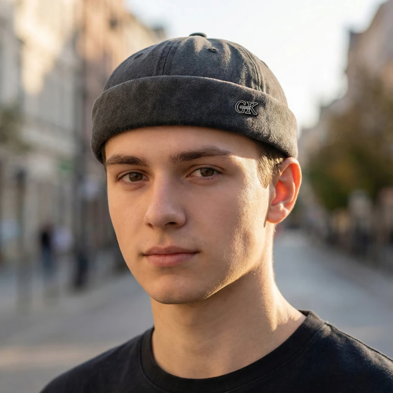 Frühling & Herbst Neue einfarbige, verwaschene Skullcap mit verwaschenem Metall-Logo und verstellbarem Riemen – Stylische, vielseitige Street-Hip-Hop-Mütze
