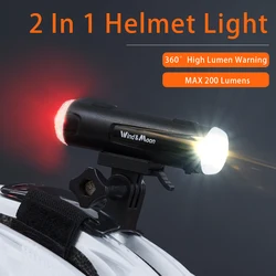 High Bright 200 Lumen Bicycle Light IP66 Waterproof Outdoor Helmet Light for Night Cycling 800mAh Rechargeable Light Micro USB