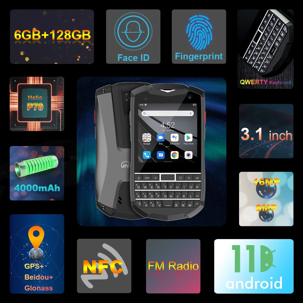 Unihertz Titan Pocket Small QWERTY Смартфон Android 11 6 ГБ 128 ГБ 3,1 дюйма Разблокированная клавиатура с двумя SIM-картами NFC Мобильный телефон 16 МП Телефон