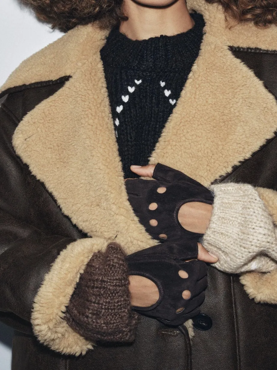 معطف نسائي طويل من الجلد الصناعي الناعم من Faionable بلون القهوة العميقة من Jaet PU مصنوع من جلد الدفء