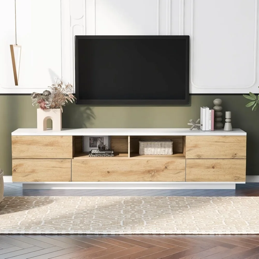 

Wood TV Stand Entertainment Center with Storage Cabinets & Open Shelves