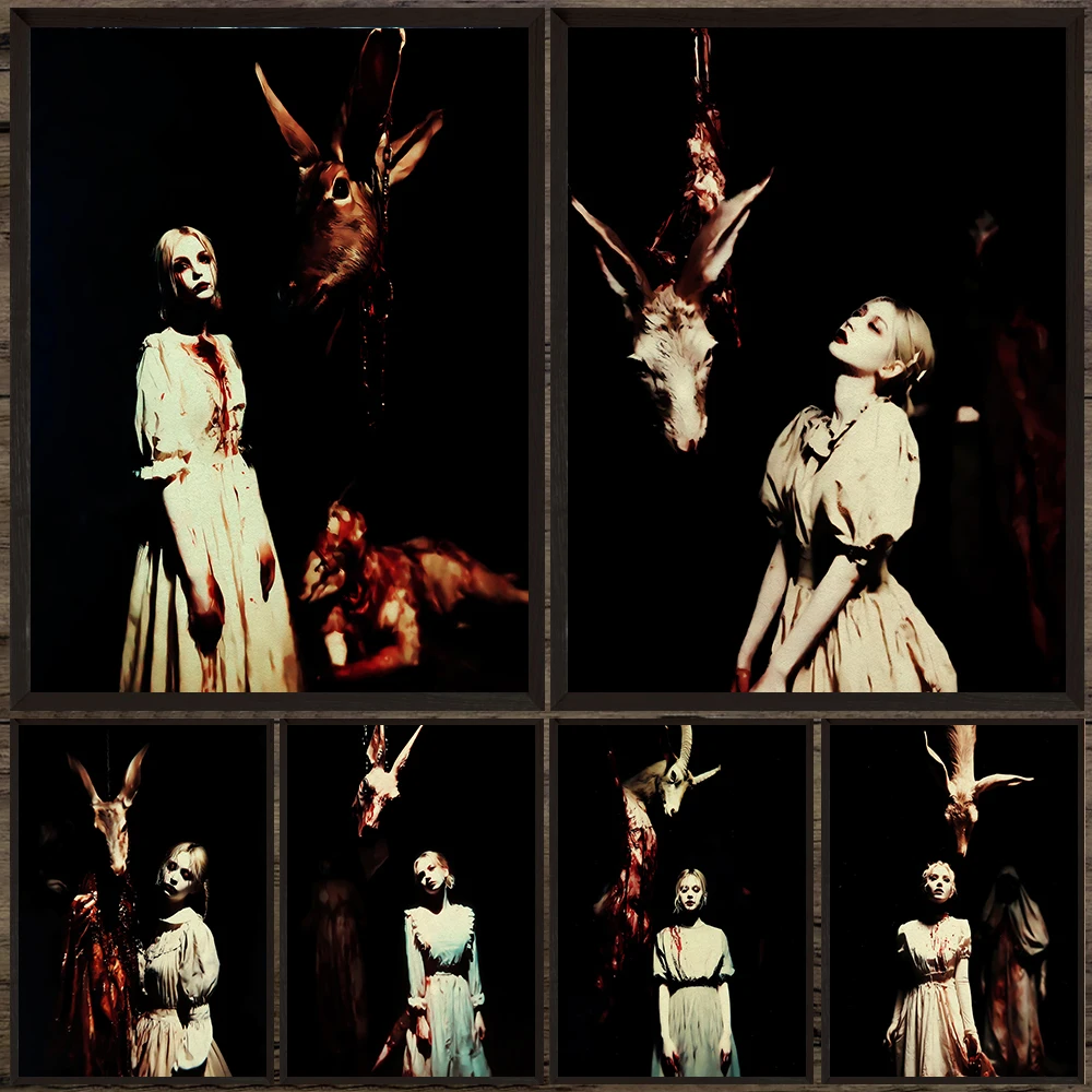 The Creepy And Bizarre Photography Of Girl And Prey,Horror Vintage Wall Art Canvas Painting,Dark Demon Art Poster Print Decor